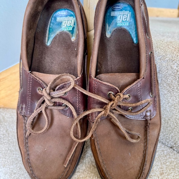 DR SCHOLLS MEN'S DK BROWN LEATHER  BOAT SHOE LACE UP SZ 13 M - Picture 2 of 7